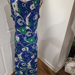 Ronni Nicole Blue Maxi Dress with Green & White Floral Print